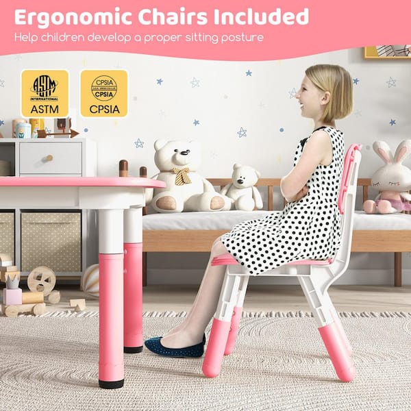 Gymax 5-Piece Rectangle Graffiti Desktop Pink Kids Height