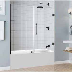 BelmoreGS 59.25 in. to 60.25 in. x 60 in. Frameless Hinged Tub Door with Glass Shelves in Oil Rubbed Bronze