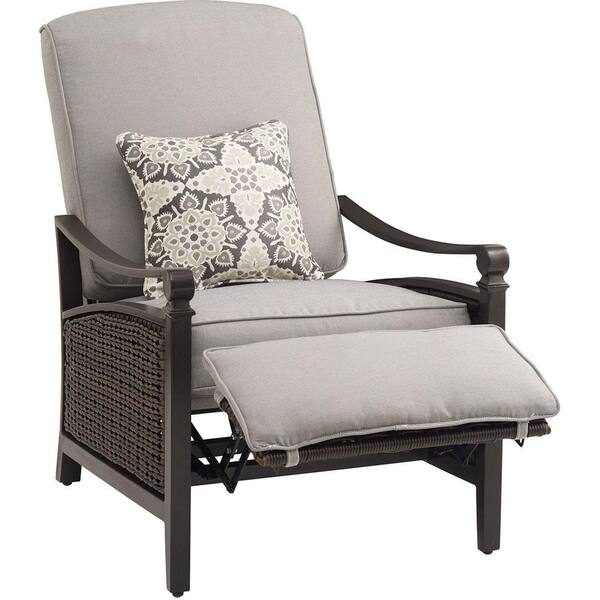 Hanover Havana Brown Wicker Outdoor Recliner with Cushions in Pewter