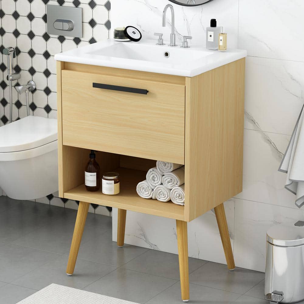 24 in. W x 18 in. D x 34.4 in. H Single Sink Freestanding Bath Vanity in Na