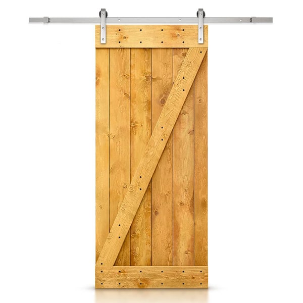 CALHOME 24 in. x 84 in. Z Bar Colonial Maple Stained Solid Knotty Pine Wood Interior Sliding Barn Door with Sliding Hardware Kit