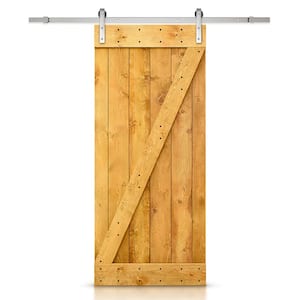 30 in. x 84 in. Z Bar Colonial Maple Stained Solid Knotty Pine Wood Interior Sliding Barn Door with Sliding Hardware Kit