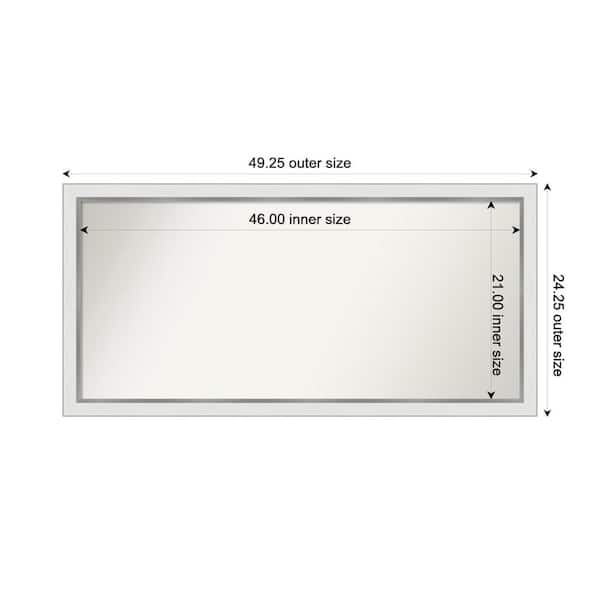 Amanti Art Medium Rectangle Satin White Silver Casual Mirror (24 in. H x 49 in. W)