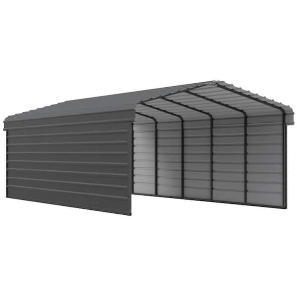 12 ft. W x 24 ft. D x 7 ft. H Charcoal Galvanized Steel Carport with 2-Side Wall Kits