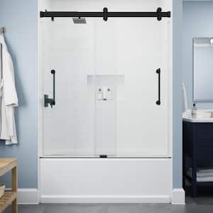 Paxos 60 in. W x 62-1/4 in. H Sliding Frameless Bathtub Door in Matte Black with 5/16 in. (8 mm) Clear Glass