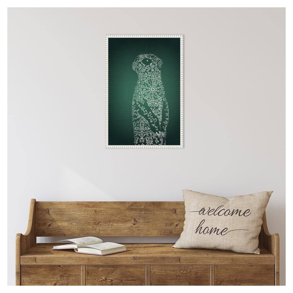 The Emerald Meerkat White Beaded Framed Canvas Art