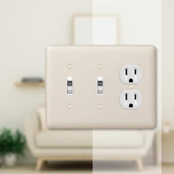 Declan 3 Gang 2-Toggle and 1-Duplex Steel Wall Plate - Almond