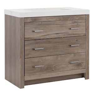 Woodbrook 37 in. W x 19 in. D x 34 in. H Single Sink Bath Vanity in White Washed Oak with White Cultured Marble Top