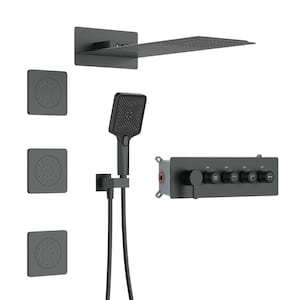 Single-Handle 1.8GPM 22.8" Rectangle Wall Mount Shower Faucet Waterfall With 3-Jets in Matte Black(Valve Included)