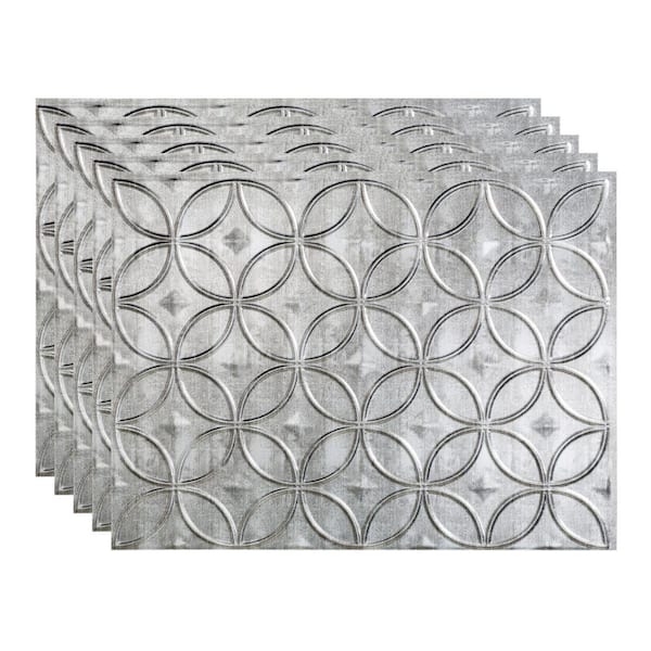 Fasade 18.25 in. x 24.25 in. Rings Vinyl Backsplash Panel in Crosshatch Silver (5-Pack)