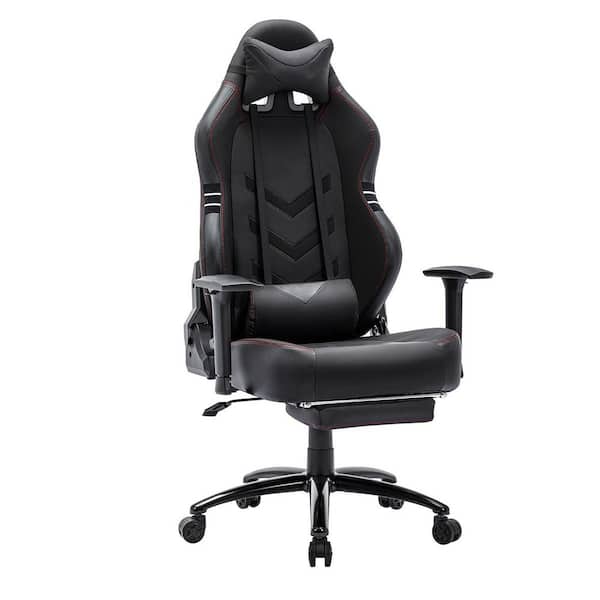 Bestier Gaming Chair 4-PU Leather Fixed up Armrest Lumbar Support Ergonomic Arm Chair in White With Double Arm and Footrest
