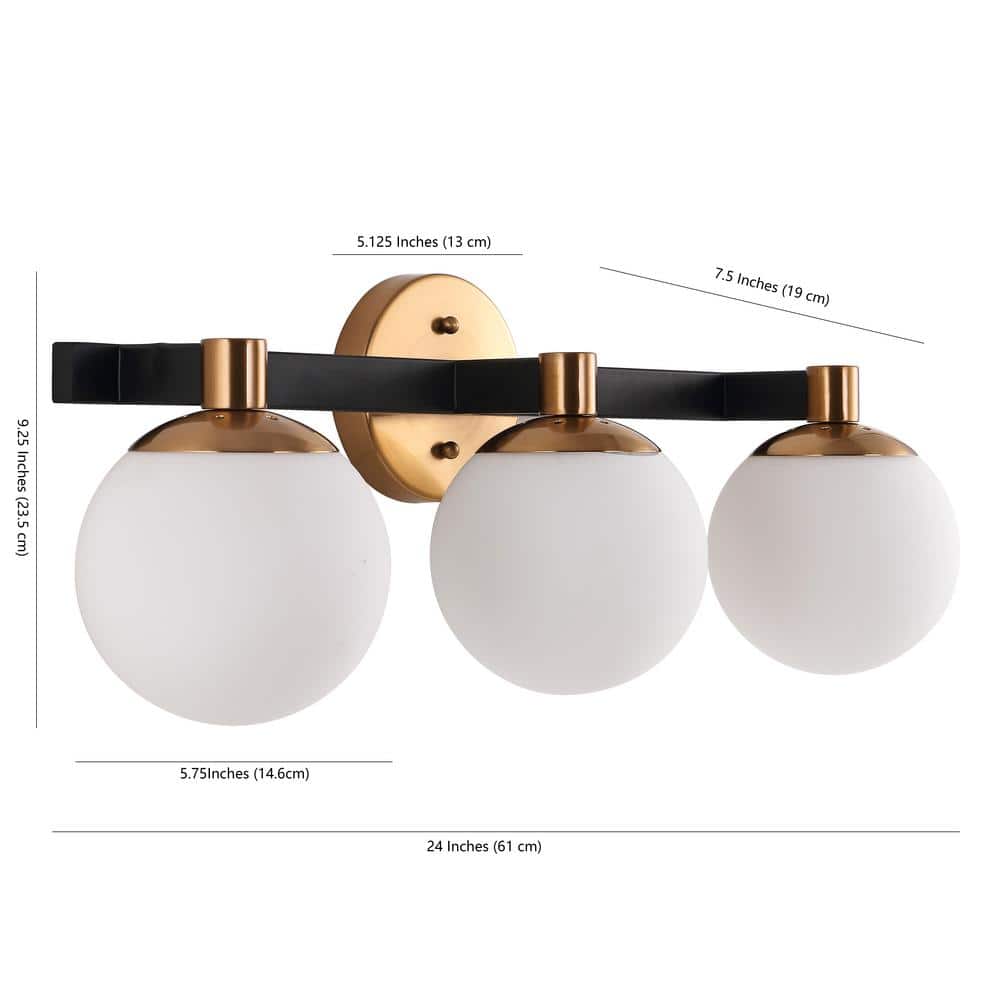 Modernist Globe 24" Brass Gold & Black 3-Light LED Vanity with Frosted Glass