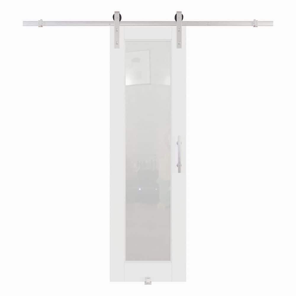 26 in. x 80 in. 1 Lite Tempered Frosted Glass White Finished MDF Sliding Barn Door with Hardware Kit Nickel Plated price history on PriceWatchPro