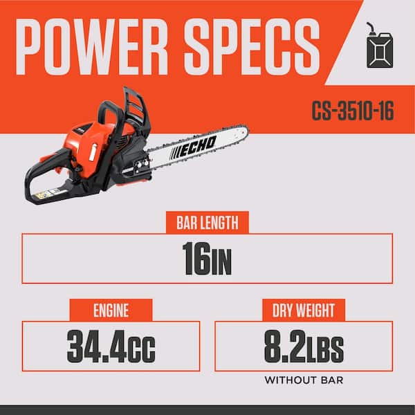 16 in. 34.4 cc Gas 2-Stroke Engine Rear Handle Chainsaw
