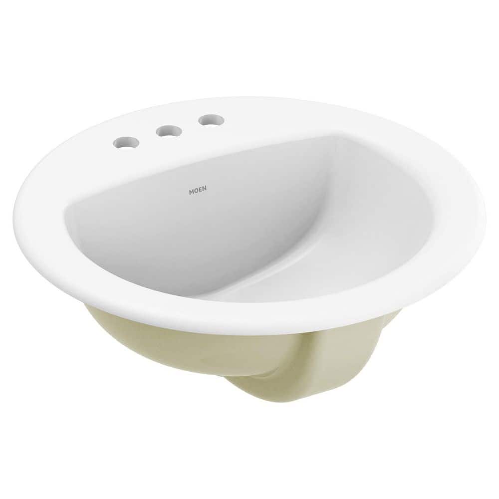 White Ceramic Round Drop-In Bathroom Sink with Gloss Finish