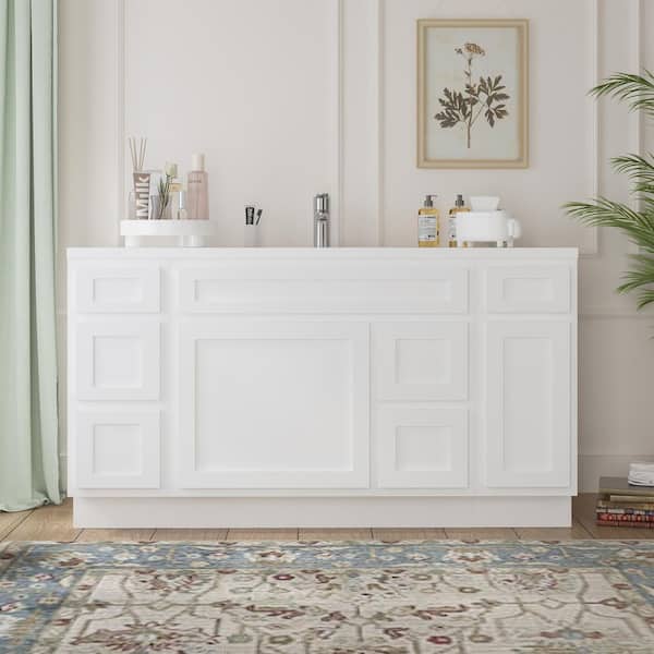 Vanity Art 60 in. W x 21 in. D x 32.5 in. H Bath Vanity Cabinet without Top in White
