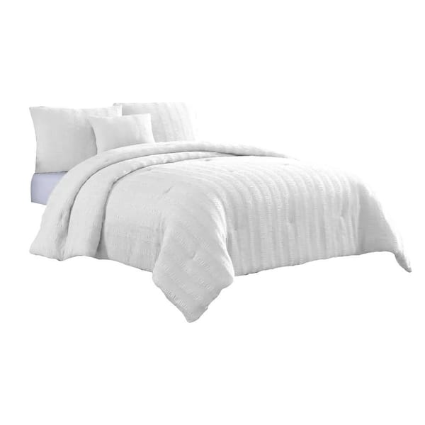 THE URBAN PORT Alice 4- Piece White Solid Print Microfiber King Comforter Set
