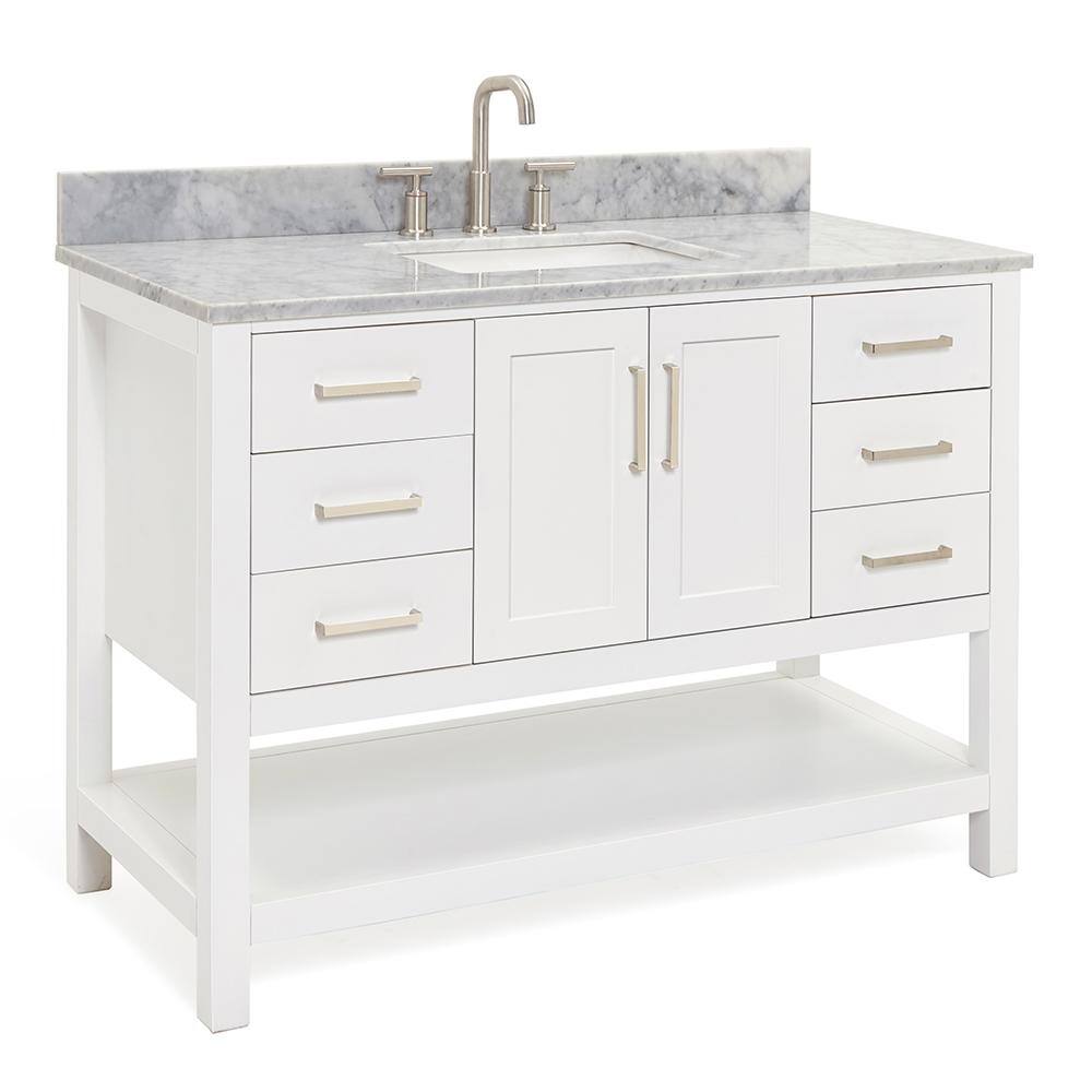 Magnolia 49" White Solid Wood Bathroom Vanity with Marble Top