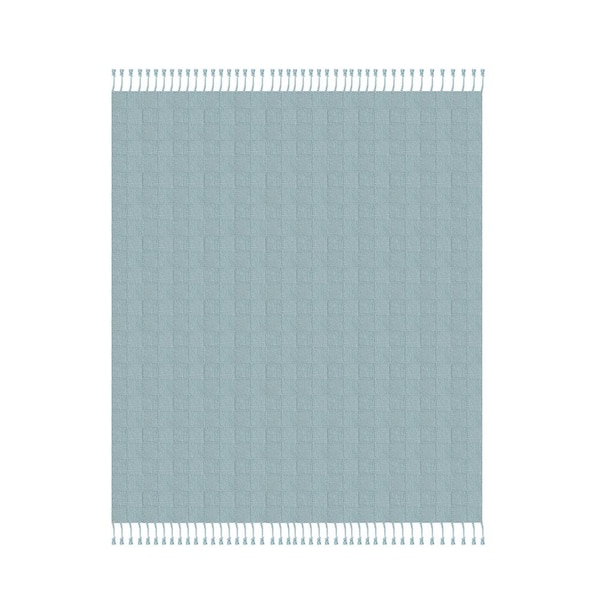 LR Home Woven 50 in. x 60 in. Light Blue Solid Checkered Cotton