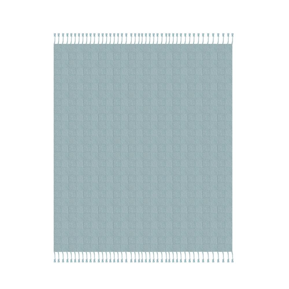 Light Blue Organic Cotton Fringe Throw Blanket 60" x 50"