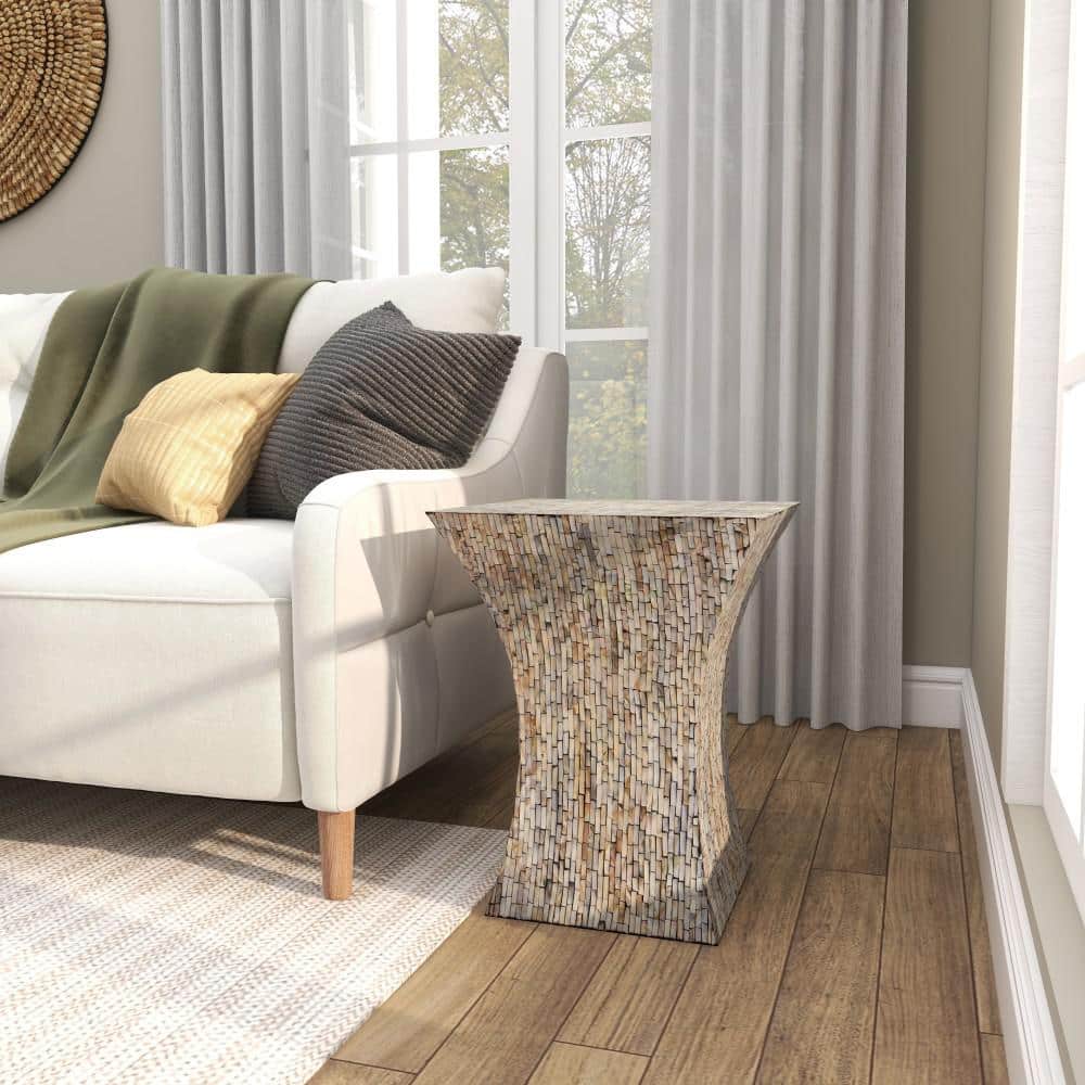 Pearl Inlay Hourglass Accent Table 15"x19" - Multicolor