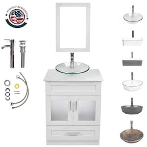 24 in. W x 19 in. D x 32.5 in. H Single Sink Bath Vanity in White with White Wood Top and Mirror