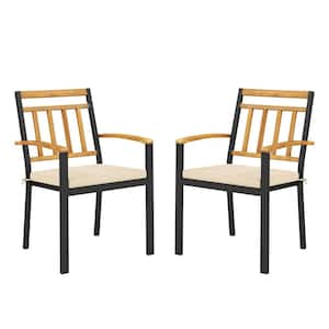 2-Piece Metal Outdoor Dining Chairs with Black Plus Natural