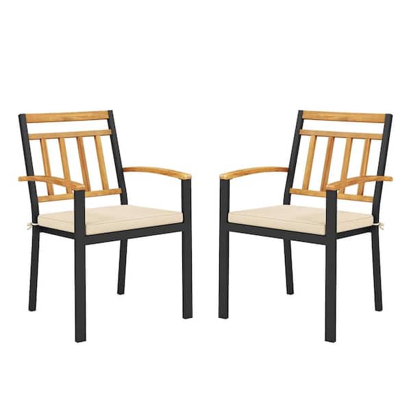 Costway 2-Piece Metal Outdoor Dining Chairs with Black Plus Natural