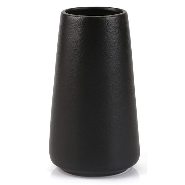 Afoxsos 6 in. in Black Ceramic Cylindrical Decorative Vase for Modern Table Shelf Home Decor Wedding Boho Deco