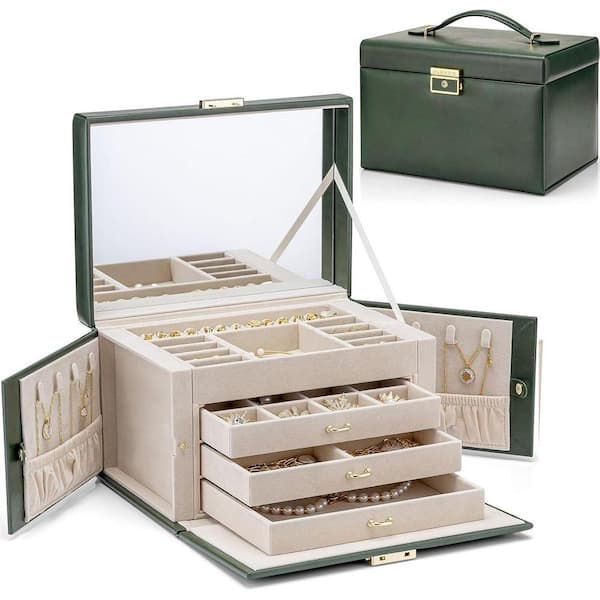 4-Tier Jewelry Organizer with Lock, Mirror Jewelry Box for Earring