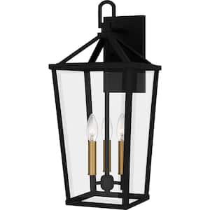 Hull 22 in. Matte Black Hardwired Outdoor Wall Lantern Sconce