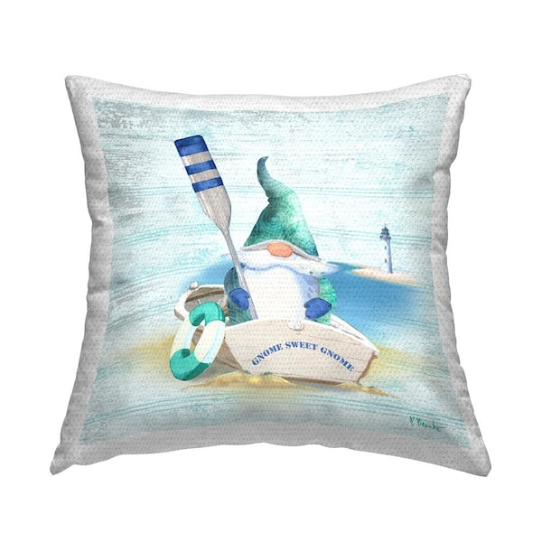 Stupell Industries Boating Gnome Nautical Lighthouse Ocean Blue Square Outdoor Throw Pillow