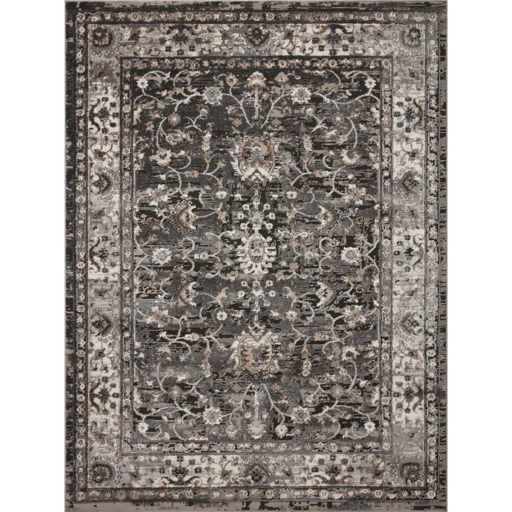 Estelle Charcoal Grey 7'-10" x 10'-2" Oriental Wool-Blend Area Rug