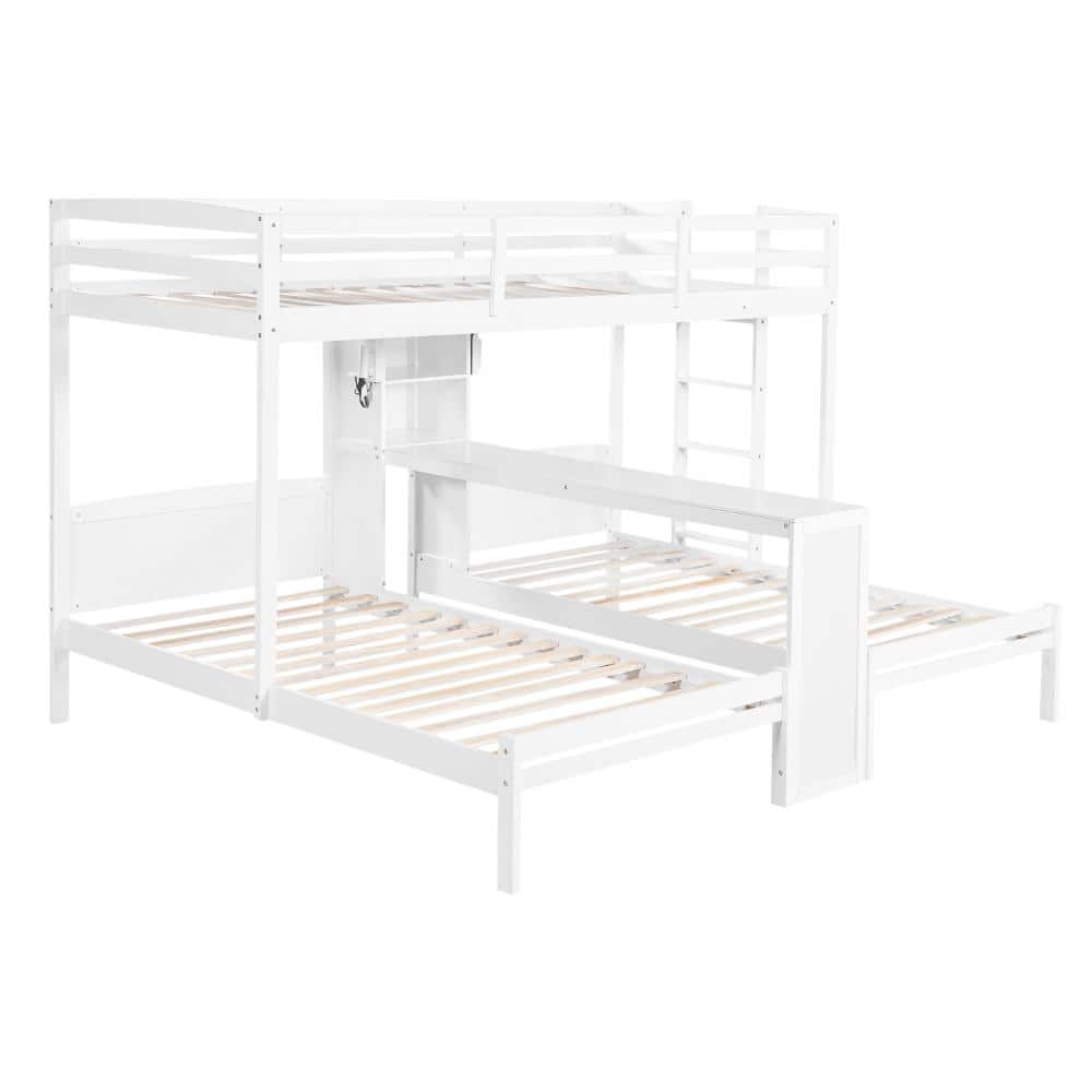 White Twin over Twin and Twin MDF Bunk Bed with Built-in Desk,Storage Shelves and Reading Lamp price history on PriceWatchPro