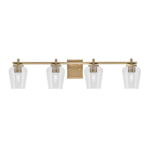 Unbranded Bridgewater 36 in. 4 Light Vanity Light New Age Brass with 5 in. Clear Bubble Glass Shades, No Bulbs Included