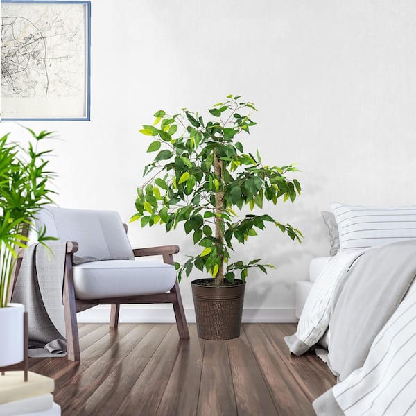 Unbranded 4 ft. Ficus Tree in Copper Metal Planter