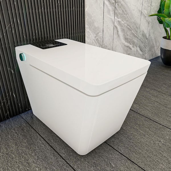 Smart Bidet Toilet Square 1.28 GPF in White with Heated Seat, Auto Open/Close Lid, and Remote Control