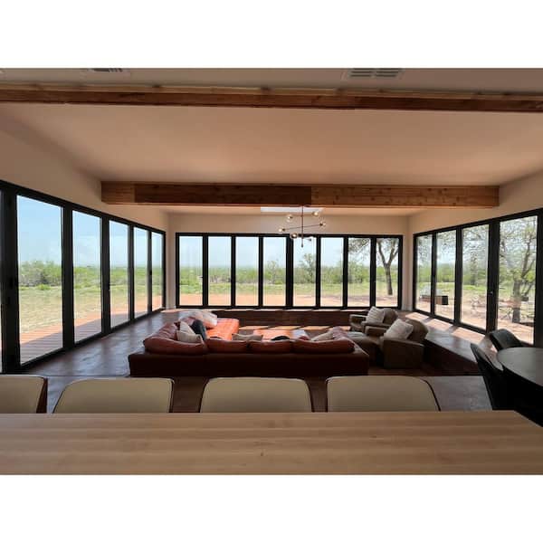 Eris 120 in. x 96 in. Right Opening/Outswing Black Aluminum Folding Patio door