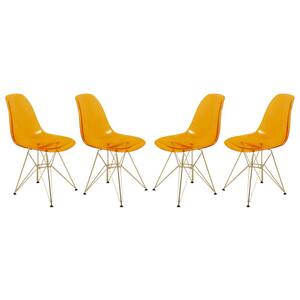 Cresco Transparent Orange Side Chair with Gold Base Set of 4