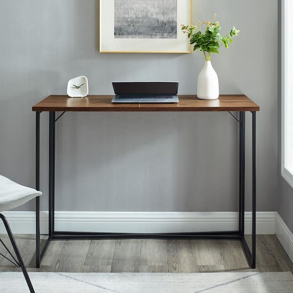 Welwick Designs Rectangle 42 in. Dark Walnut Wood and Metal Modern Y-Leg Writing Desk