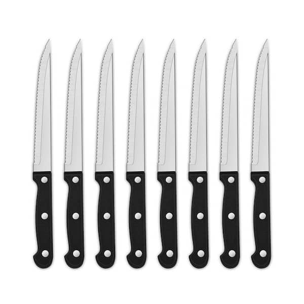 8.8 in. Stainless Steel Full Tang Serrated Steak Knife with Plastic Handle Set of 8 for BBQ and Dinner