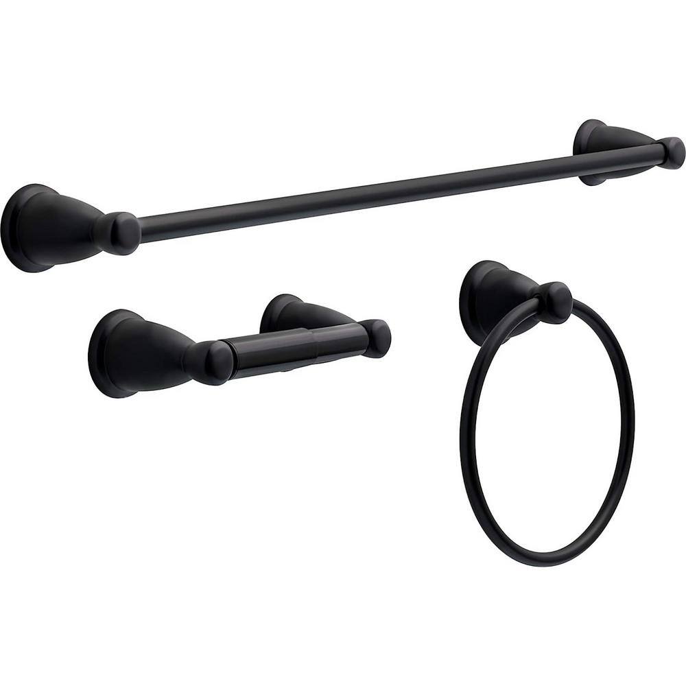 26 in. Wall Mounted, Towel Bar in Matte Black, 3-Piece