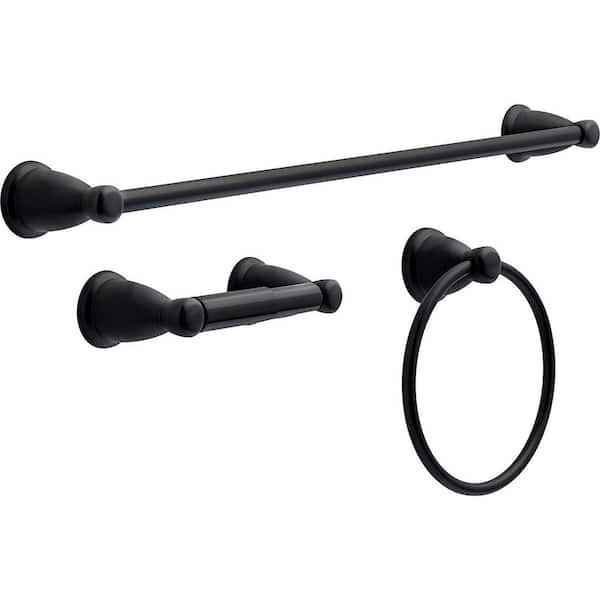 Dyiom 26 in. Wall Mounted, Towel Bar in Matte Black, 3-Piece