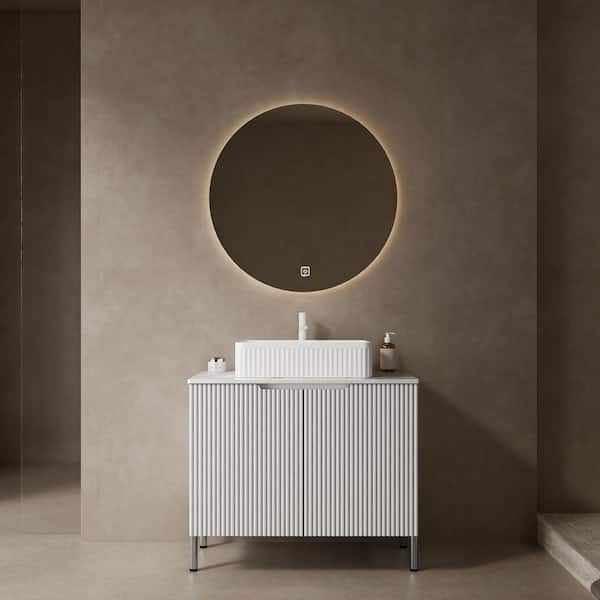 Nivencai 30 in. Freestanding White Bath Vanity with Carrara White Sintered Stone Top and White Ceramic Basin