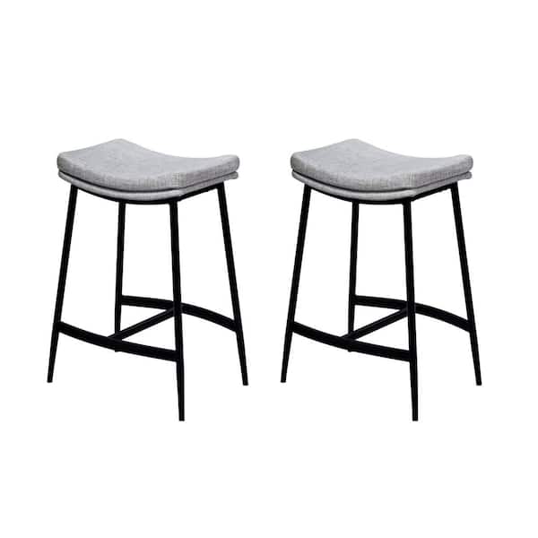 Nathan James Arlo 27 in. Modern Backless Upholstered Counter Height Bar Stool with Metal Frame, Grey/Matte Black, Set of 2