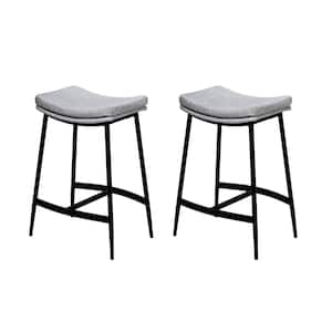 Arlo 27 in. Modern Backless Upholstered Counter Height Bar Stool with Metal Frame, Grey/Matte Black, Set of 2