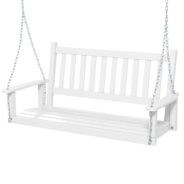 Liviza 2-Person White Wood Porch Swing with Adjustable Metal Chains