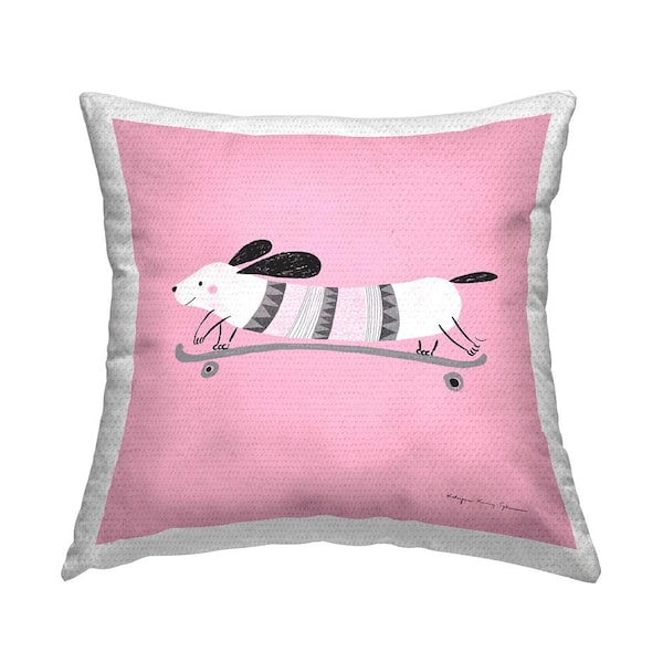 Pink Skateboarding Dog Pink Square Outdoor Throw Pillow