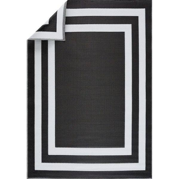 PLAYA RUG Paris Black White 6 ft. x 9 ft. Reversible Recycled Plastic Indoor/Outdoor Area Rug-Floor Mat