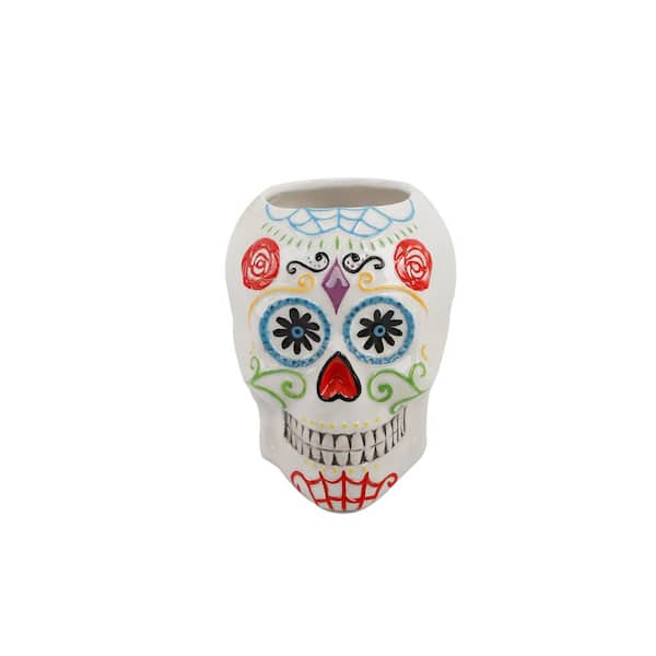 7  in. DOD Ceramic Skull with Web Art